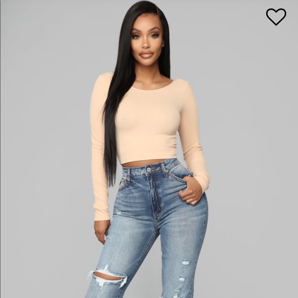 Nude long sleeved crop top
